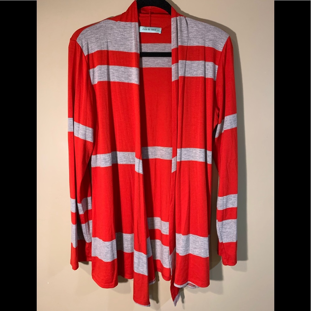 Lightweight grey and red open shirt/jacket or coverup. Size L